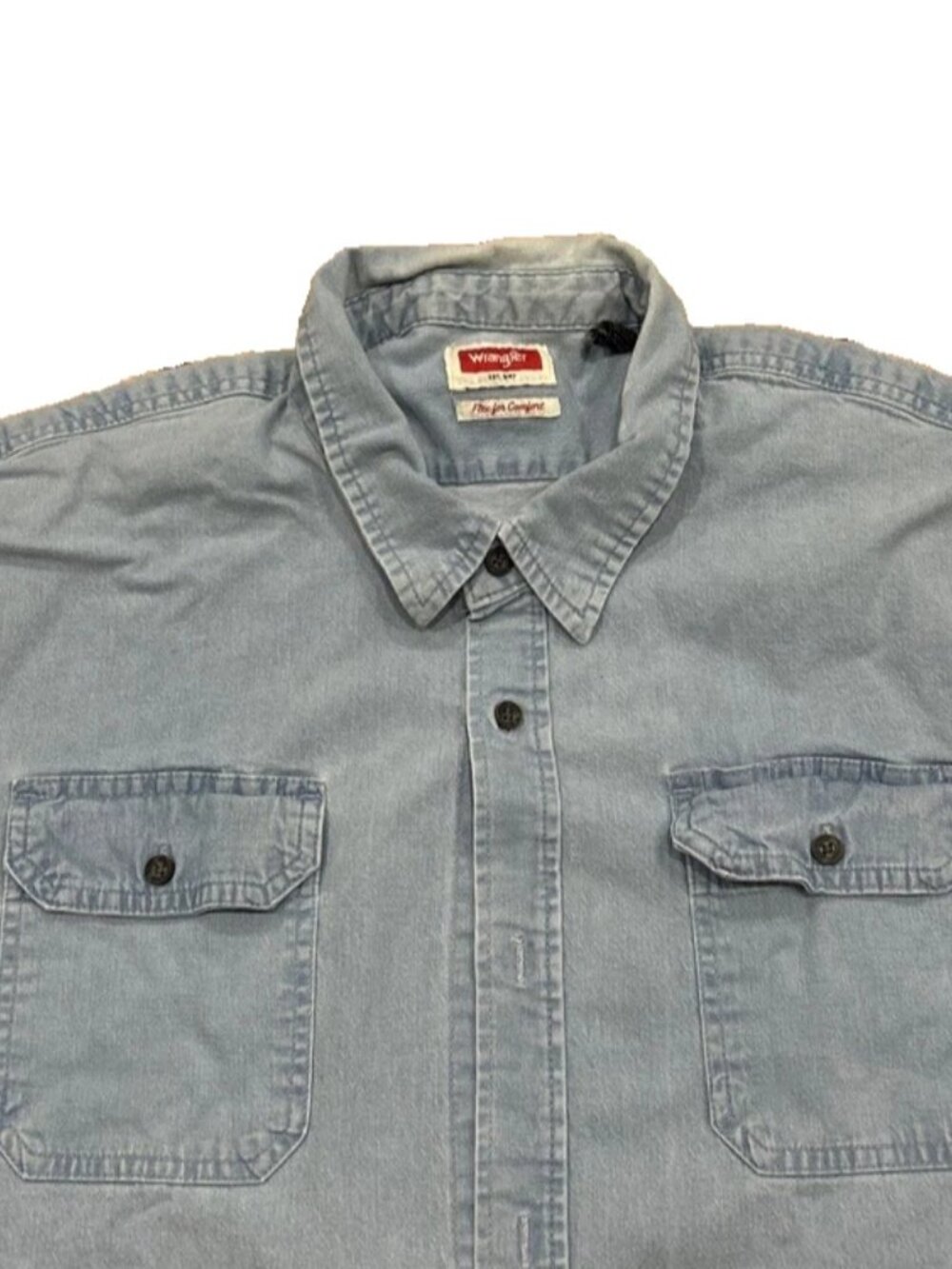 Wrangler Flex for Comfort Light Wash Denim Button Up Shirt Long Sleeve Men’s 3XL